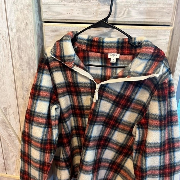 J Crew Woman’s Factory tartan plaid sherpa half zip pullover sweater Size M - Picture 3 of 7